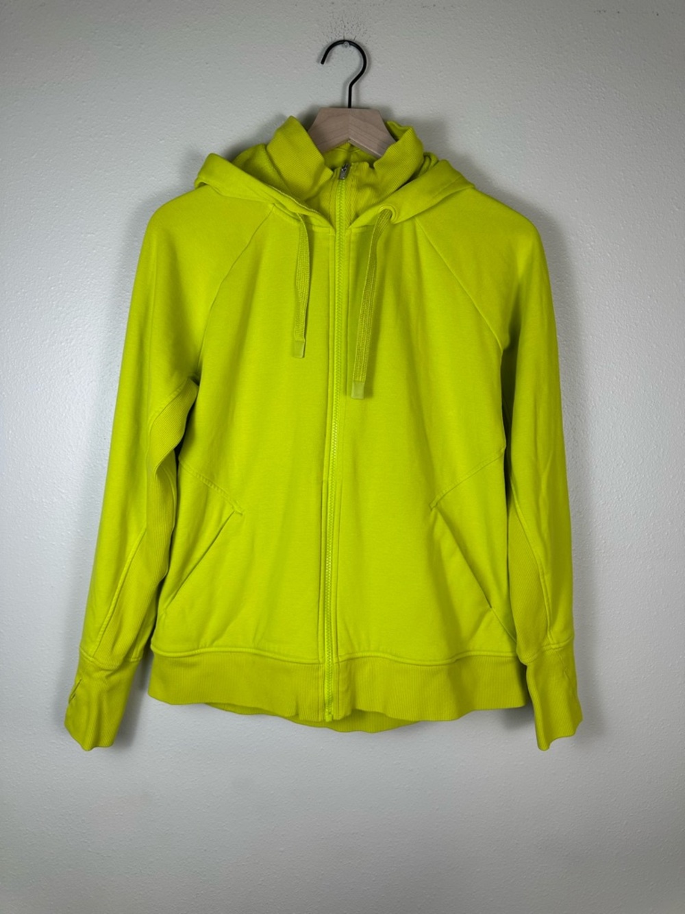 ATHLETA Women’s Large Triumph Hoodie Athletic Neon Yellow Hooded Zip Sweatshirt